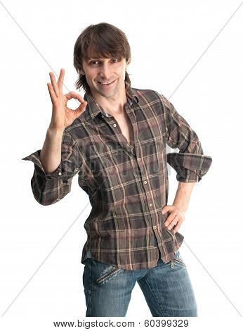 Casual Young Man In Plaid Shirt Isolated On White Background