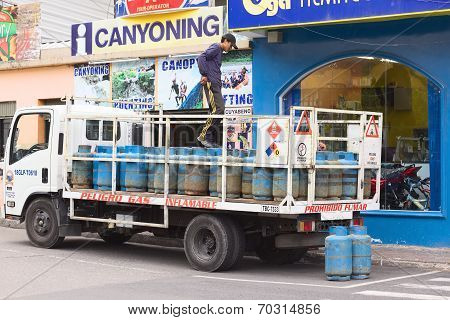 Gas Bottles on Truck in Banos, Ecuador