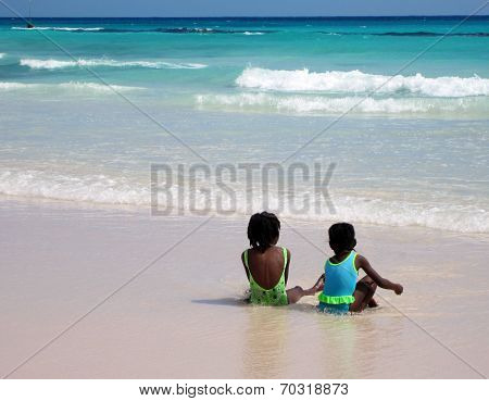 Two Girls on the Beach in Bridgetown, Barbados