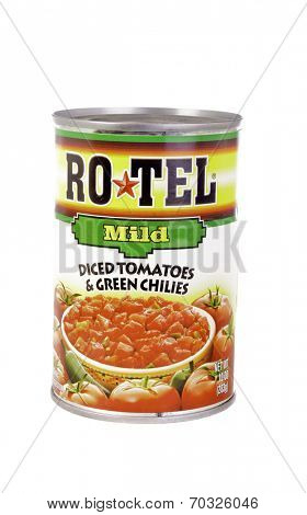 West Point - August 17, 2014: Can of Rotel Brand Mild Diced Tomatoes and chilies