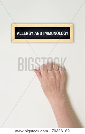Female Hand Is Knocking On Allergy And Immunology Door