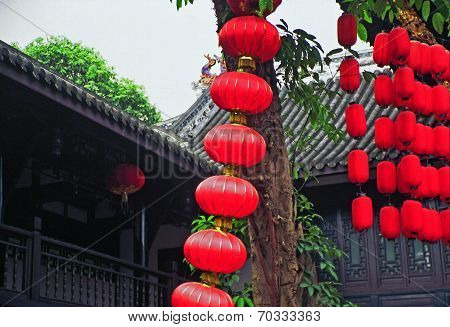 Rows Of Red Chinese Papar Lanterns