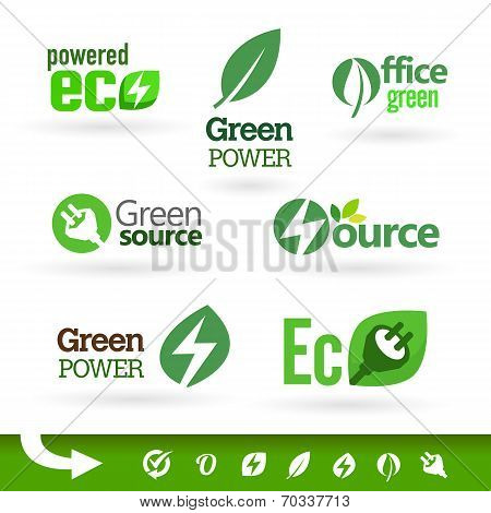Set of green icons on the white background. Bio - Ecology - Green - Renewable icon set