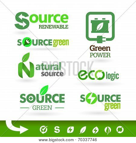 Set of green icons on the white background. Bio - Ecology - Green - Renewable icon set
