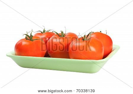 Packing tomatoes isolated on white