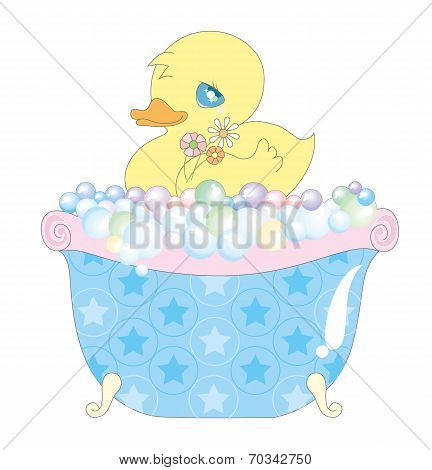 Baby duck in bathtub