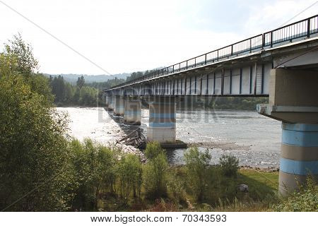 A bridge over Biya river with road Gorno-Altaisk - Artybash in Altai republic in Russia