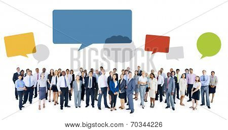 Multiethnic Group of Business People with Speech Bubbles