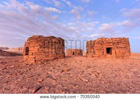 Ancient Tombs At Sunset In The Desert