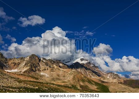 main Caucasian ridge at sunset.Tetnuld and Gestola peaks,Georgia
