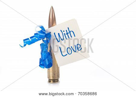 Bullet With A Card Isolated On A White Background
