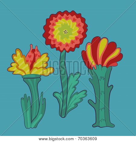 Three Retro Flowers