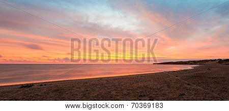 Panorama Of Beach At The Crack Of Dawn