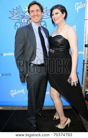 LOS ANGELES - AUG 17:  Jim McMahon, Stephanie Thorpe at the 2nd Annual Geeky Awards at Avalon on August 17, 2014 in Los Angeles, CA
