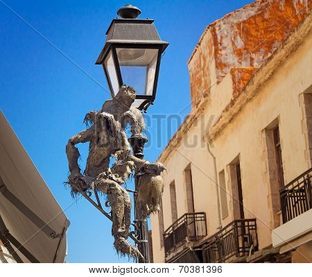 Original Lamp On The Street In The City Of Retimno, The Island Of Crete.