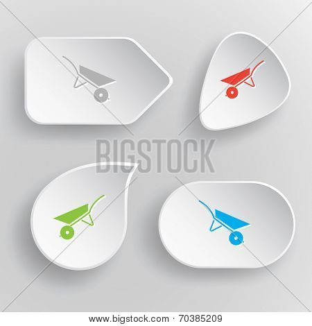 Wheelbarrow. White flat vector buttons on gray background.