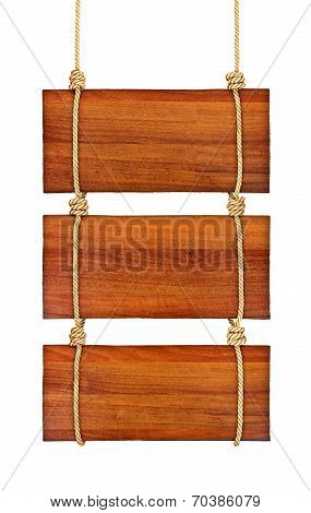 Vintage Wooden Signs On The Rope On An Isolated White Background