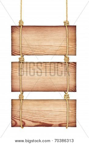 Vintage Wooden Signs On The Rope On An Isolated White Background