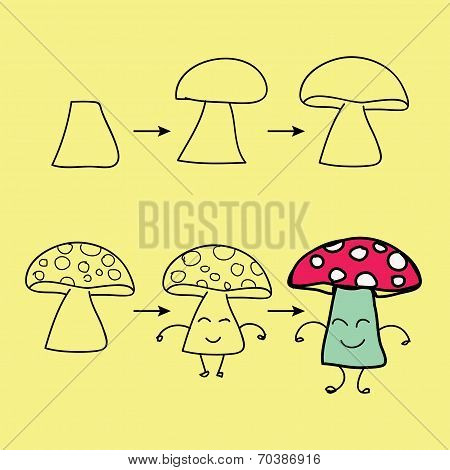 The Step Order To Draw Mushroom
