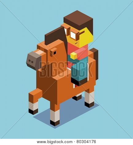 riding horse. 3d pixelate isometric vector