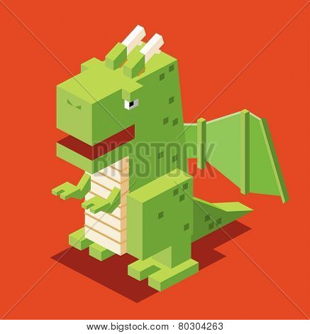 3d pixelate dragon. isometric vector
