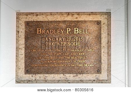 LOS ANGELES - JAN 14:  Bradley P. Bell Stage Plaque as the  Bold and Beautiful Celebrates 7000th Show at a CBS Television City on January 14, 2015 in Los Angeles, CA
