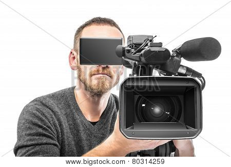 Video camera operator filmed.