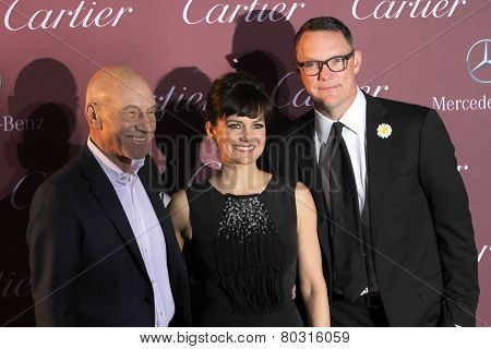 PALM SPRINGS, CA - JAN 3: Patrick Stewart, Carla Gugino & Matthew Lillard arrive at the 2015 Palm Springs Film Festival Gala, Palm Springs Convention Center on January 3, 2015 in Palm Springs, CA.