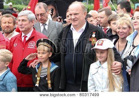 The Leader Of Communist Party Of Russia Gennady Zyuganov Is Photographed With Children