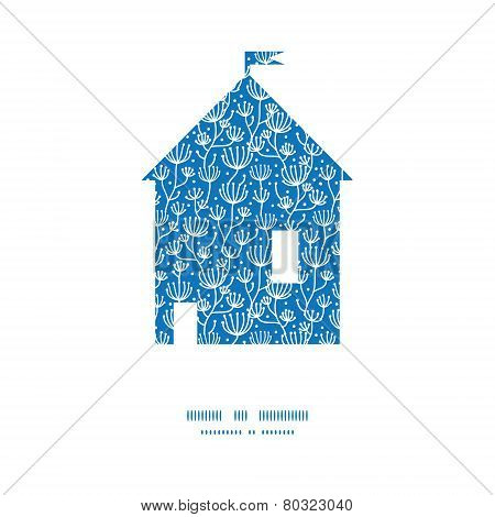 Vector blue white lineart plants house silhouette pattern frame