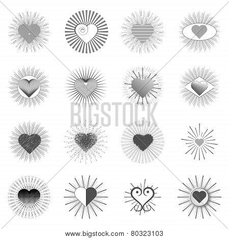 Valentine Day Doodle Hearts In Vintage Sunbusrt