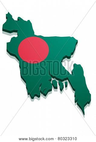 detailed illustration of a map of Bangladesh with flag, eps10 vector