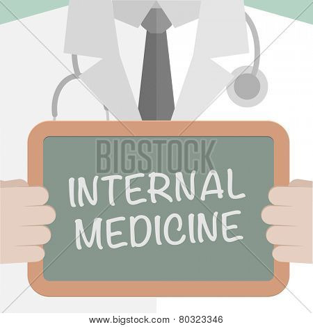 minimalistic illustration of a doctor holding a blackboard with Internal Medicine text, eps10 vector