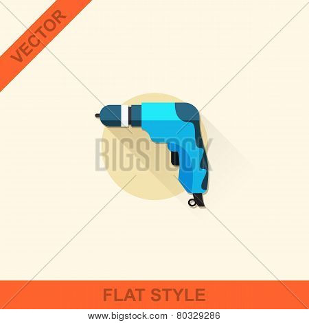 Vector Drill In A Flat Style With Long Shadow