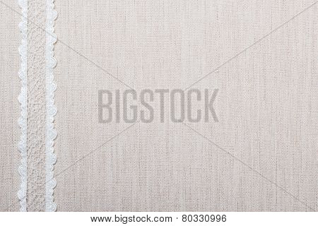 Lace Ribbon On Linen Cloth Background