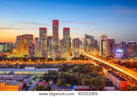 Beijing, China CBD skyline at sunset.