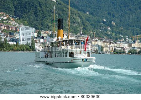 Passenger Ferry On Geneve Lake In Switzerland