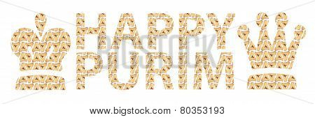 Traditional Jewish holiday - Happy Purim written in English with Hamantaschen letters