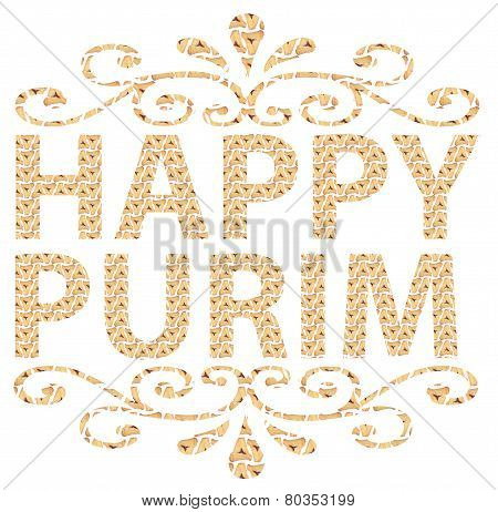 Traditional Jewish holiday - Happy Purim written in English with Hamantaschen letters
