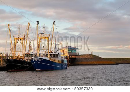 Fishing Ships At Harbor, Den Oever, Netherlands