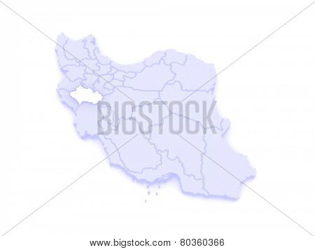 Map of Lorestan. Iran. 3d