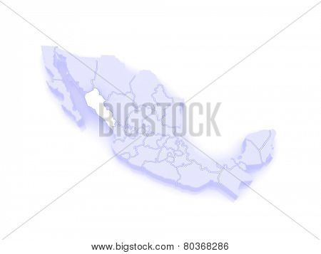 Map of Sinaloa. Mexico. 3d