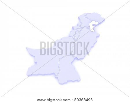 Map of Azad Kashmir. Pakistan. 3d