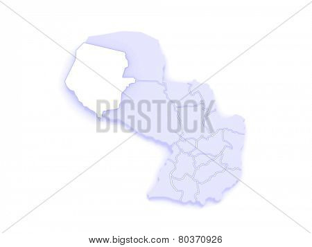 Map of Boqueron. Paraguay. 3d
