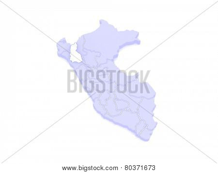 Map of Cajamarca. Peru. 3d