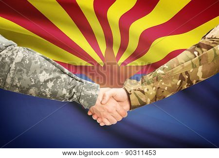 Military Handshake And Us State Flag - Arizona