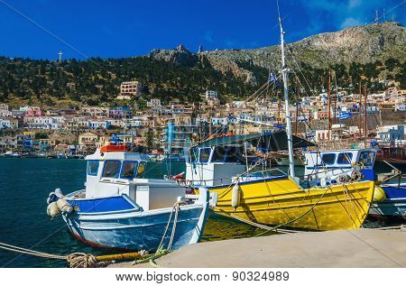 Colorful boats in Greek port, Greece