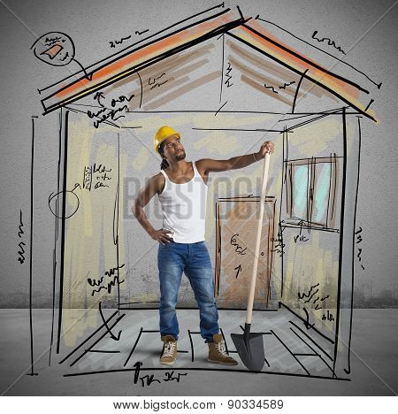 Mason working on a new construction