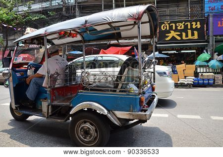 Tuk-tuk Moto Taxi On The Street In The Chinatown Area In Bangkok
