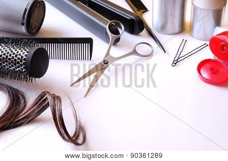 Set Hairdressing Articles On A White Table